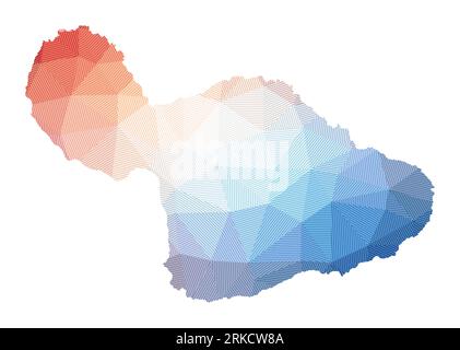 Mappa di Maui. Bassa illustrazione poliedrica dell'isola. Design geometrico con strisce. Tecnologia, Internet, concetto di rete. Illustrazione vettoriale. Illustrazione Vettoriale