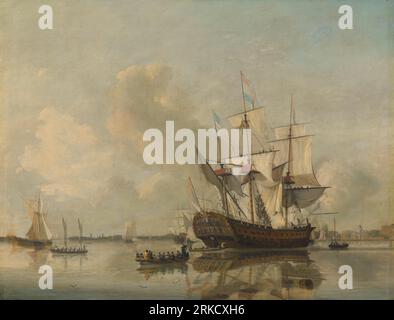 The Navy's Frigate 'Rotterdam' on the Maas off Rotterdam 1807 by Nicolaas Baur Stock Photo