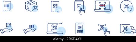 Icone codice QR e codice a barre. Terminale di pagamento, monitoraggio delle consegne e link approvato. Icona Pixel Perfect Illustrazione Vettoriale