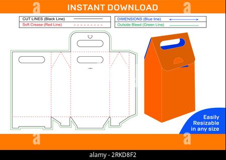 Modello della linea di stampo per confezionamento di scatole per latte e design della scatola 3d, facilmente modificabile e ridimensionabile Illustrazione Vettoriale