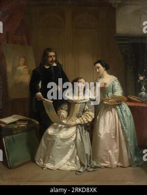 Gerard van Honthorst mostra Amalia van Solms i disegni della sua allieva Luisa di Boemia 1854 di Hendrik Jacobus Scholten Foto Stock