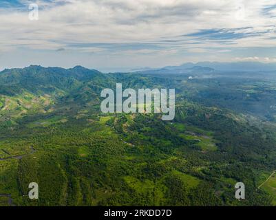 Paesaggio topico con foresta pluviale. Cielo blu e nuvole. Mindanao, Filippine. Foto Stock