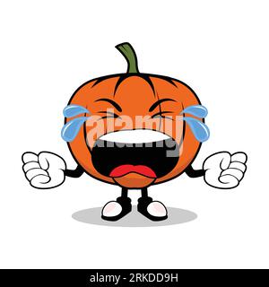 Personaggio Cartoon della mascotte di zucca piangente Illustrazione Vettoriale
