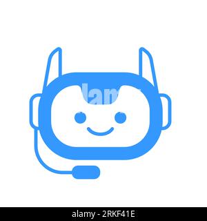 Icona Assistente robotico con cartello cuffia. Icona robot Chat Bot Design vettoriale Illustrazione Vettoriale