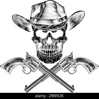 Cowboy Hat Pistols Skull Pirate Cross Bones Illustrazione Vettoriale