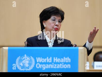 Bildnummer: 55353283  Datum: 16.05.2011  Copyright: imago/Xinhua (110517) -- GENEVA, May 17, 2011 (Xinhua) -- Margaret Chan, the director-general of the UN World Health Organization (WHO), addresses WHO s 64th World Health Assembly in Geneva, Switzerland, on May 16, 2011. The World Health Organization (WHO) opened its 64th World Health Assembly Monday in Geneva, and one of the central issue at discussion is the global preparedness for pandemic influenza. (Xinhua/Yu Yang) (lr) SWITZERLAND-GENEVA-WHO-64TH WORLD HEALTH ASSEMBLY-OPENING PUBLICATIONxNOTxINxCHN People Politik Gesundheitsorganisation Stock Photo