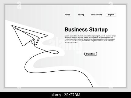 Disegno a linee continuo di aeroplano di carta. Illustrazione del messaggio relativo all'icona Vector business con modello di preventivo. Illustrazione Vettoriale