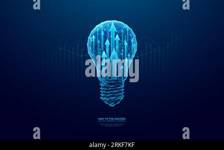 Abstract digital light bulb and growing arrows up. Illustrazione Vettoriale