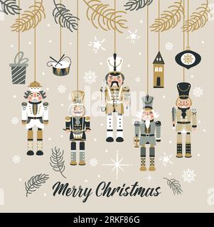 Christmas Nutcrackers Vector Illustration on Light Background. Postcard. Stock Vector