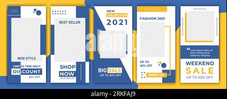 Set of ig stories sale banner background frame, ig template photo. Layout composition fresh yellow and blue color design for social networks story. Ve Stock Vector