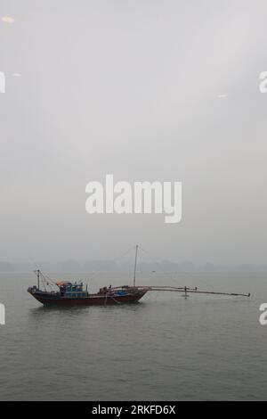 Tradizionale peschereccio vietnamita sulla baia Foto Stock