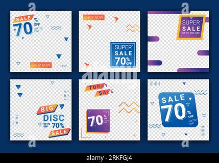 Collezione di modelli di vendita per la vendita promozionale. Banner quadrati per post sui social media, design per annunci, modello per vendita di moda, post Web o Internet e. Illustrazione Vettoriale