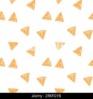 Hand drawn seamless pattern with soft yellow cute childish elements. Doodle kiddish triangles icons in nice pattern isolated on white background Stock Vector