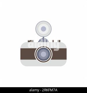 Camera for hiking equipment. Tourist camp tools in mountain, wild nature. Trekking, nature tourism, camping, photography concept. Design elements vect Stock Vector