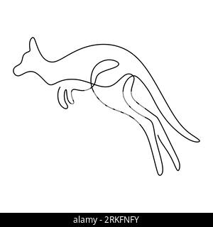 Un disegno continuo di canguro in piedi divertente. Icona della campagna turistica di viaggio per il concetto di mascotte animale australiana. Salvataggio degli animali Illustrazione Vettoriale