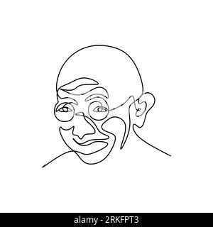 Un disegno continuo del Mahatma Gandhi della figura indiana per il movimento indipendentista. Tema India Republic Day isolato su sfondo bianco in Illustrazione Vettoriale