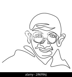 Disegno continuo a una linea del Mahatma Gandhi. Un avvocato indiano, nazionalista anti-coloniale ed eticista politico. Il capo dell'independe indiano Illustrazione Vettoriale