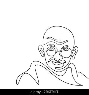 Disegno continuo a una linea del Mahatma Gandhi. Un avvocato indiano, nazionalista anti-coloniale ed eticista politico. Il capo dell'independe indiano Illustrazione Vettoriale