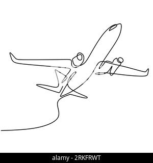One line drawing a plane. The passenger plane flight in the sky isolated on white background. Business and tourism, airplane travel concept. Vector ai Stock Vector