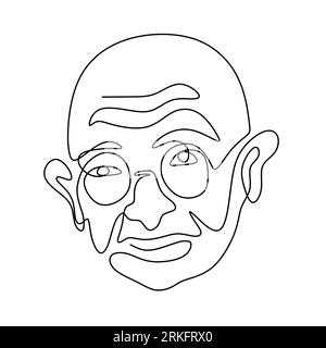 Un disegno continuo del Mahatma Gandhi. Una figura indiana che era il leader dell'indipendenza indiana isolata su sfondo bianco. India Repu Illustrazione Vettoriale