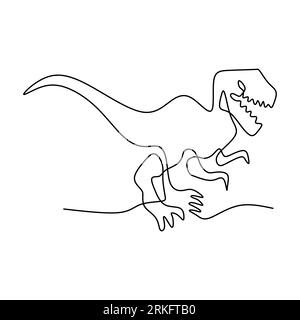 Disegno a linea continua di tyrannosaurus rex. Animale selvatico isolato su sfondo bianco. Concetto di mascotte animale preistorica per dinosauri tema a Illustrazione Vettoriale