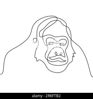 One continuous line drawing of gorilla for national park logo identity. A big monkey primate animal minimalist style on white background. Wild animal Stock Vector