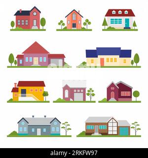 Various of townhouse buildings set objects Illustrazione Vettoriale