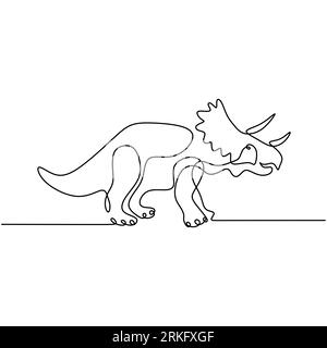 One continuous line drawing of tough triceratops for logo identity. Ornithischian dinosaurs prehistoric animal museum icon. Huge fossil dinosaur in ha Stock Vector