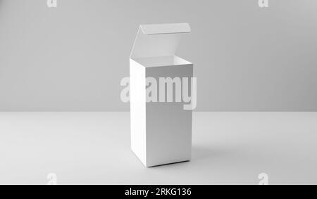 Casella bianca isolata su sfondo bianco. Rendering 3D. Foto Stock