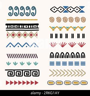 Collezioni tribali indiane con ornamenti, motivi ed elementi rotondi. Carino di modelli artistici etnici. Illustrazione vettoriale disegnata a mano. Ottimo per Illustrazione Vettoriale