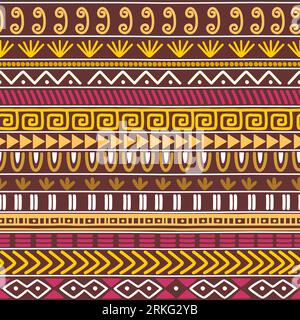 Set di texture tribali vettoriali senza cuciture. Motivi etnici raggruppano texture senza cuciture. Sfondo etnico vintage senza cuciture. Ripetizione delle strisce vettoriali. Perfetto per i printi Illustrazione Vettoriale