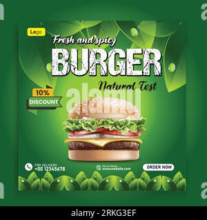 Promozione creativa sui social media per Burger fast food e modello di banner post design Illustrazione Vettoriale