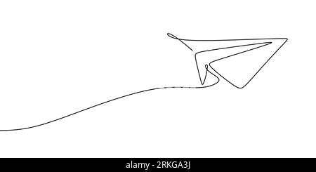 Paper plane drawing vector using continuous single one line art style isolated on white background. Stock Vector