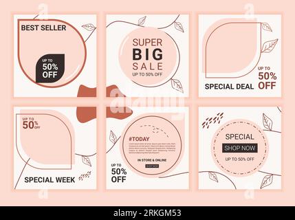 Social media endless feed template with pink pastel color. Set of editable puzzle grid for business or personal account. A set of customizable vector Illustrazione Vettoriale