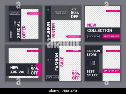 Modello di post sui social media per le promozioni di marketing e vendita digitali. Modelli di blog di moda e lifestyle, banner Web, design di brochure con segnaposto Illustrazione Vettoriale