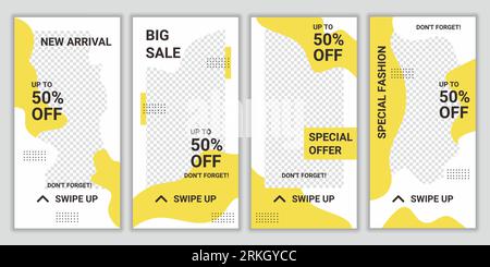 Set di sfondi di design modificabili per banner di social media. Layout per promozione speciale moda. Mockup per la pubblicità. Quadrato giallo e bianco Illustrazione Vettoriale
