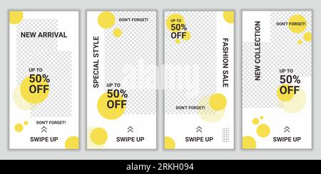 Banners bundle kit set of social media ig story. Design backgrounds for social media stories, insta frame, ig streaming. Geometric stories sale banner Illustrazione Vettoriale