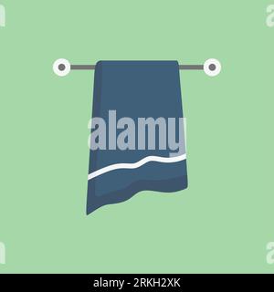 Asciugamano vettoriale in tessuto di cotone sul supporto. Asciugamani da bagno, simbolo di igiene e di casa. Asciugare con un asciugamano. Oggetto sul muro. Telo assorbente per uso domestico, cotone Illustrazione Vettoriale