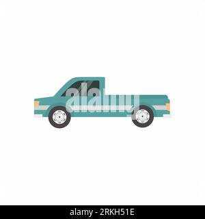 Illustrazione del vettore del pick-up. Icona piatta del raccoglitore isolata su sfondo bianco. Autocarro per il servizio di consegna. Concetto di trasporto per la spedizione. Illustrazione Vettoriale