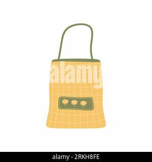 Borsa per lo shopping e la conservazione. Panno in tessuto beige verde o sacchetto di carta. Salva il concetto di ecologia della Terra. Illustrazione vettoriale piatta per eco store, organo Illustrazione Vettoriale