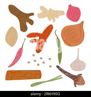 Spezie da cucina, erbe aromatiche naturali e aromi, manifesti del mercato  agricolo. Aglio vettore, pepe e basilico erbe, spinaci e rucola culina  Immagine e Vettoriale - Alamy