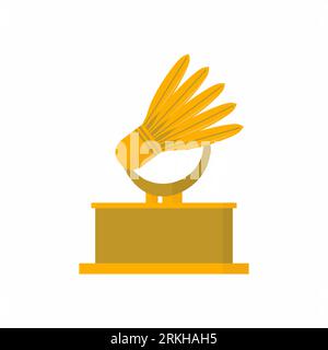 Icona piatta dei cartoni animati del trofeo badminton Championship. Icona del logo del torneo di badminton Shuttlecock elemento illustrativo del design. Trofeo sportivo oro per il regn Illustrazione Vettoriale