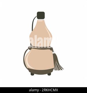 Icona del cartone animato piatto calabash. Lagenaria siceraria o protezione per flaconi isolati sullo sfondo bianco. Contenitore di alcol asiatico. Illu. Piatto vettore Illustrazione Vettoriale