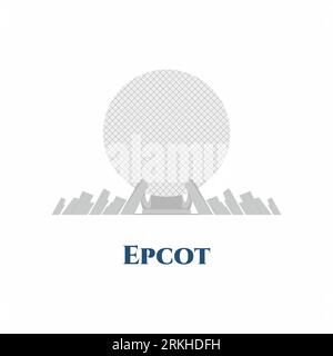 Epcot icon flat cartoon design isolated on white background. It is a theme park at the Walt Disney World Resort in Bay Lake, Florida. This wonderful p Stock Vector