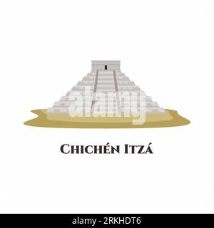 Chichen Itza. Il sito archeologico nel comune di Tinúm, stato di Yucatán, Messico. Piramide maya di Kukulcan El Castillo. Attrazioni turistiche della città, tour Illustrazione Vettoriale