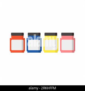 Set of textile paint bottle. Paint different colors isolated on white background. Extended toolkit of art supplier for artists and designers. Vector f Illustrazione Vettoriale