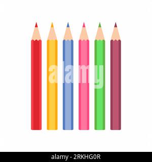 Colored pencils for office or drawing with various colors. Collection of colorful pencils tools for writing and painting. Flat vector illustration iso Illustrazione Vettoriale