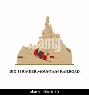 Big Thunder Mountain Railroad. It is a mine train roller coaster located in Frontierland at several Disneyland-style Disney Parks worldwide. This plac Stock Vector