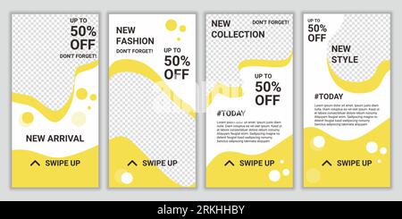 Pacchetto di modelli di storie sui social media con puzzle quadrato astratto per grandi vendite alla moda. Promozioni di vendita e sconti moderne ed eleganti. Design backgr Illustrazione Vettoriale