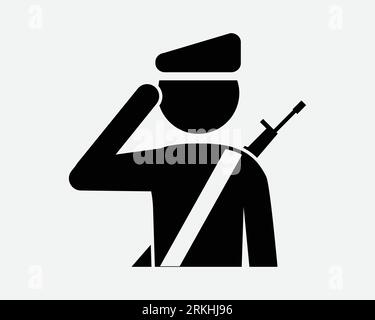 Army Soldier Icon Military War Gesture Respect Security Guard Police Cops Black White Outline Shape Vector Clipart Illustration Artwork Sign Symbol Stock Vector